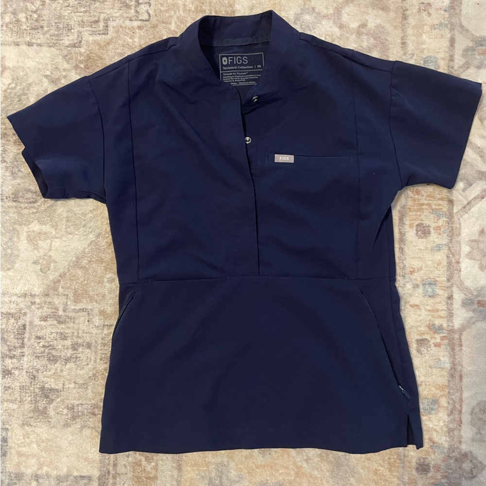 Figs Technical Navy Scrub Top
